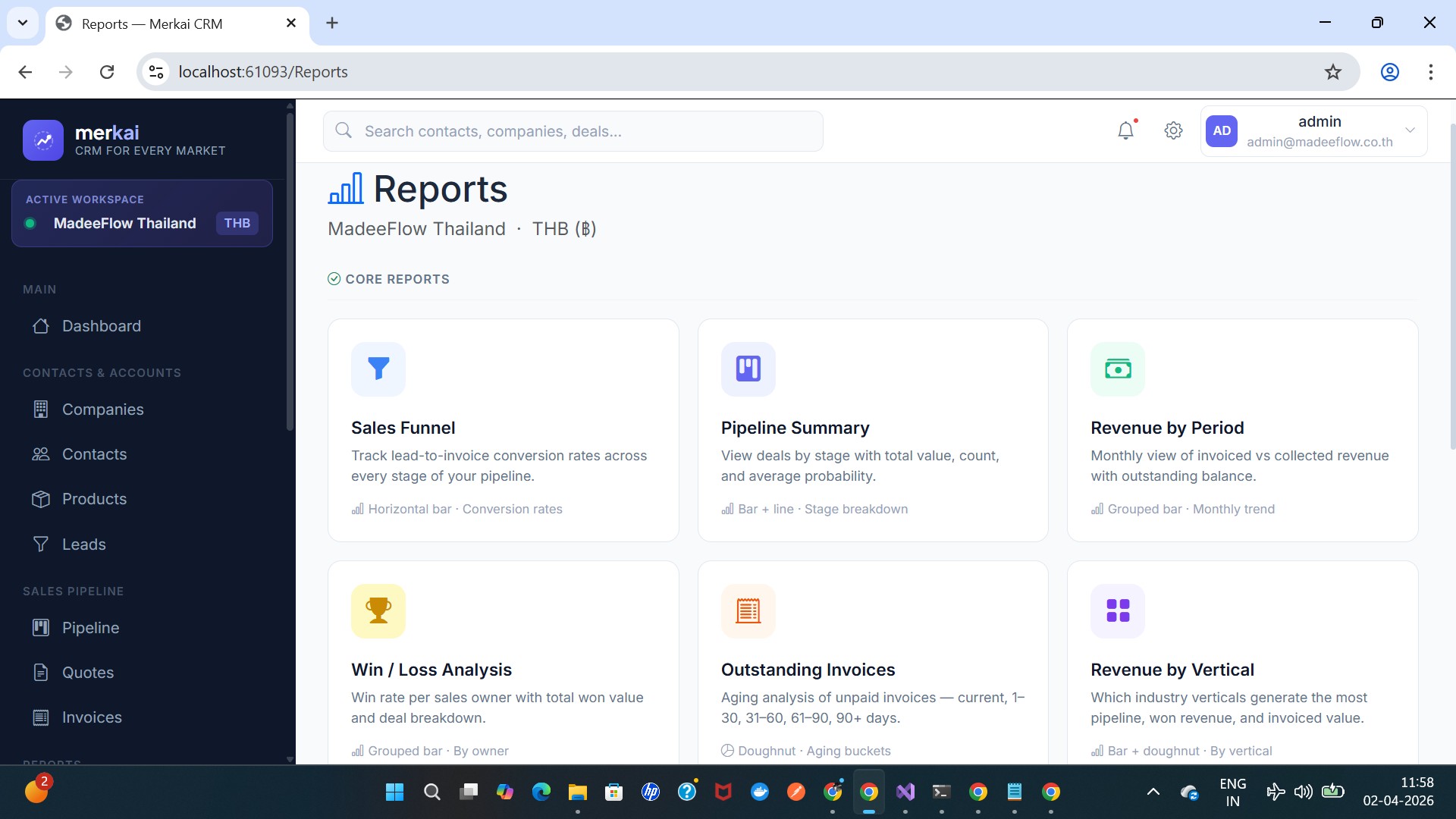 Merkai CRM Reports Dashboard